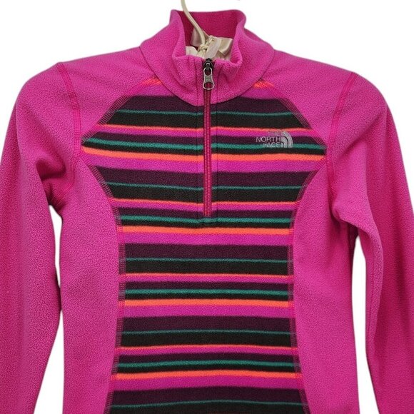 The North Face Fleece Pink Striped 1/4 Zip Pullover Girls Small (7/8) - Picture 2 of 9